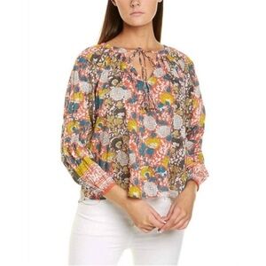 Velvet by Graham & Spencer Paz Floral Cotton Blouse | Boho Peasant Top | Size S